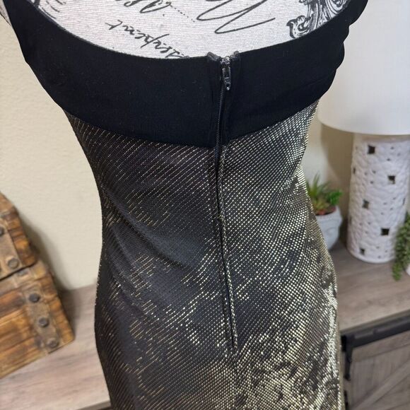 Vintage Cache Metallic Evening Maxi Gown Velvet Trim Size 4 Deadstock Y2K - Picture 8 of 11